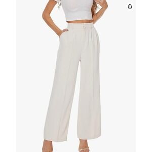 KIZCOY Women Cream Wide Leg Elastic‎ Waist Pleated Cropped Pants XL NEW